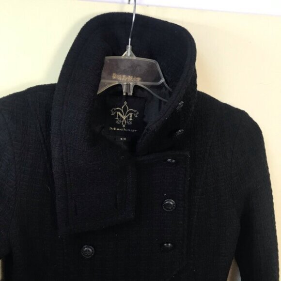 Mackage Wool Leather Fitted Coat Military Long Double Breasted Pea Minimalist M - Picture 9 of 16